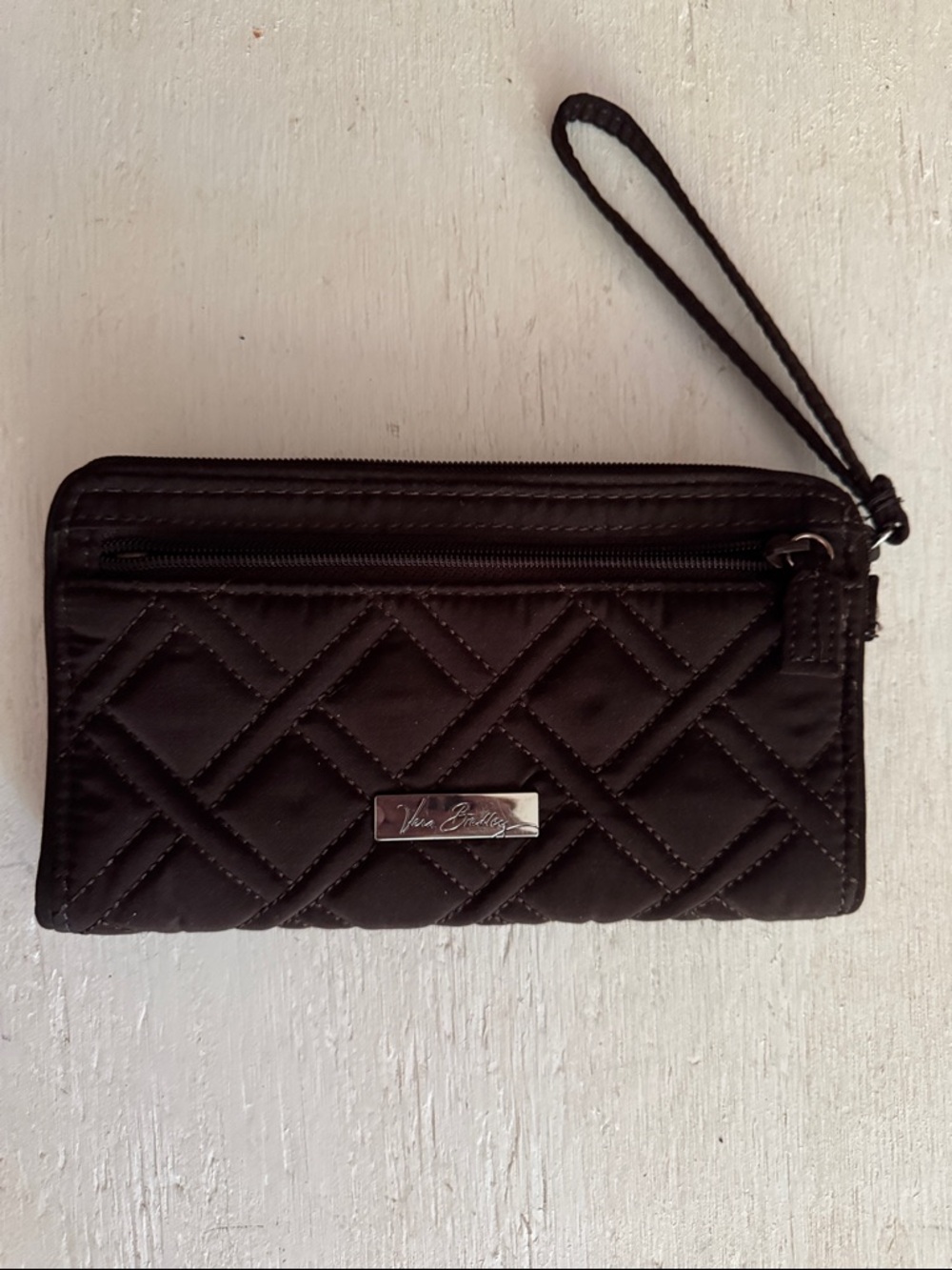 Vera Brandy Brown Quilted Zip Around Wallet/Wristlet